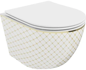 Mexen Lena, závesná toaletná misa 480x360x355 mm, biela - zlatý vzor, 30224009
