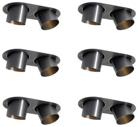Sada 6 zapustených bodových svetiel Gunmetal GU10 70 mm naklápateľné 2-svetlá - Installa