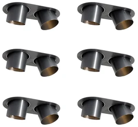 Sada 6 zapustených bodových svetiel Gunmetal GU10 70 mm naklápateľné 2-svetlá - Installa