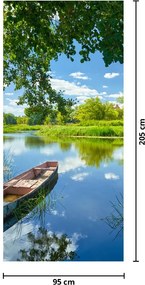 Fototapeta na dvere - Letná rieka s loďkou (95x205cm)