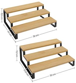 Stojan na koreničky, sada 2ks, 3 police, biela, prírodná farba, 11,2-9,5x32x24cm