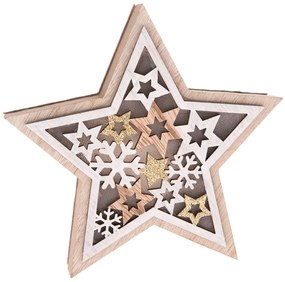 Drevená hviezda s LED svetlom Stellar, 16 x 15 x 3 cm