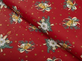 Biante Vianočná bavlnená obliečka na vankúš Sandra SA-406 Zvončeky a sviečky na červenom 40 x 40 cm