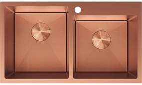Mexen Xorin, 2-komorový nerezový drez 780 x 450 mm, brúsená meď, vzor voština, 6441782000-65HC