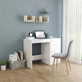 Písací stôl, lesklý biely 100x50x76 cm, drevotrieska
