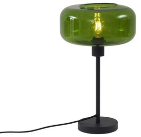 Retro stolová lampa čierna so zeleným sklom - Bizle
