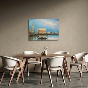 Sklenený obraz - Gondola prechádzajúca Benátkami, olejomaľba (70x50 cm)