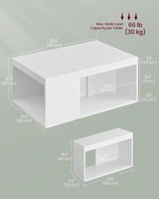 Konferenčné stolíky, príručné stolíky súprava 3 ks, prispôsobiteľné, biele