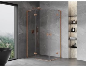 Mexen Mist-H L Duo, 2-krídlový sprchový kút 120 x 75 cm, číre sklo, medený matný profil, 8A5L-120L-075P-65-00