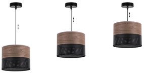 Závesné svietidlo Wood, 1x hnedá orechová dýha/čierne PVC tienidlo, (fi 20cm)