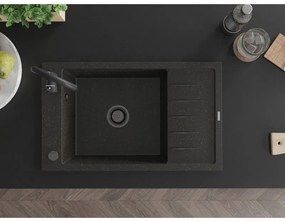 Mexen Elias, granitový drez granitový 795x480x200 mm, 1-komorový, čierna-zlatá metalíza s čiernym sifónom, 6511791005-75-B