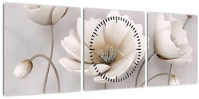 Obraz bielych kvetín (s hodinami) (90x30 cm)