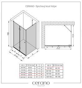 Cerano Volpe, sprchovací kút so skladacími dverami 90(dvere) x 70(stena), 6mm číre sklo, chrómový profil, CER-CER-427201