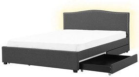 Čalúnená posteľ s úložným priestorom a bielym LED osvetlením 180 x 200 cm sivá MONTPELLIER Beliani