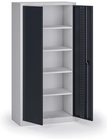 Policová dielenská skriňa 2-dverová, 4 police, 1950 × 950 × 500 mm, grafitové dvere