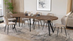 Mazzoni EXPANSO Hnedý dub / čierne nohy - OVÁLNY ROZKLADACÍ STÔL 160-360 cm PRE 16-18 OSÔB