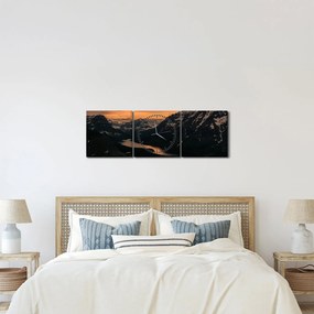 Obraz jazera medzi horami (s hodinami) (90x30 cm)
