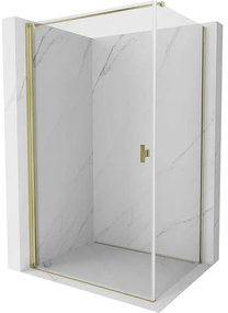 Mexen Mist-B, 1-krídlový výklopný sprchový kút 80 x 110 cm, číre sklo, zlatý lesklý profil, 8A2T-080-110-50-00