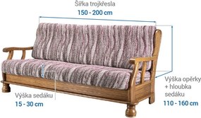 Bielastické poťahy OCEANO NOVÉ hnedo-vínové trojkreslo s drevenými rúčkami (š. 150 - 200 cm)