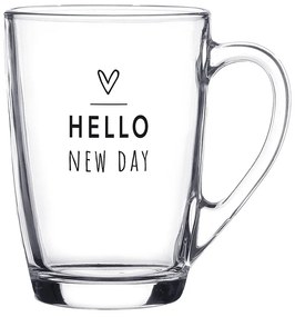 Sklenený hrnček so srdiečkom Hello New Day - 11*8*11 cm / 300 ml