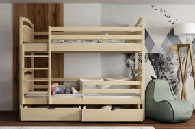 Detská poschodová posteľ z masívu borovice MARCELA so šuplíkmi - 200x90 cm - PRÍRODNÁ BOROVICA