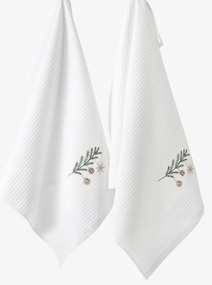 Goldea vianočná kuchynská vaflová utierka s výšivkou - baňky na vetve na bielom 50 x 70 cm