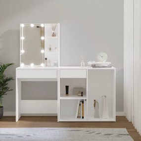 Toaletný stolík s LED a skrinkou biely spracované drevo