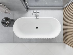 Mexen Yara, voľne stojaca ryhovaná vaňa 170 x 75 cm, biela-čierna, grafitový prepad, 52861707575-95