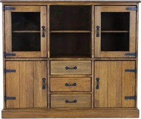 Rustikálny drevený sekretár - komoda s vitrínou 152x46x129 cm