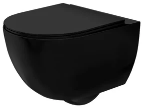 Rea Carlo Mini, závesná WC misa 495x370x355 mm + toaletné WC sedadlo, čierna matná, REA-C8489