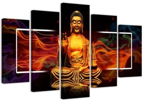 Obraz na plátně pětidílný Buddha Zlatá abstrakce - 100x70 cm