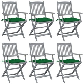 Skladacie vonkajšie stoličky s podložkami 6 ks akáciový masív