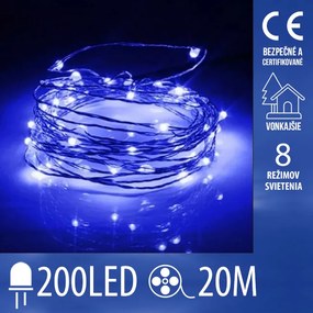 Vianočná led svetelná mikro reťaz vonkajšia + programator - 200led - 20m modrá