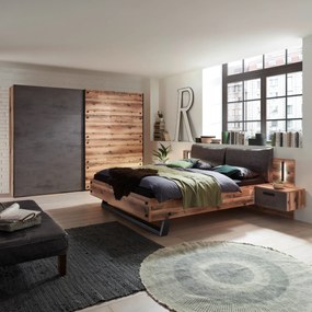 Sconto Posteľ s nočnými stolíkmi DENTON dub lodge/antracitová, 180x200 cm