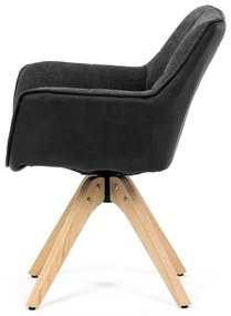 Autronic - Židle jídelní, šedá látka a černá látka v dekoru broušené kůže, noha masiv dub, otočný mechanismus 360° - HC-D7180 GREY2 AKCE