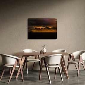 Sklenený obraz plachetnice pri západe slnka (70x50 cm)
