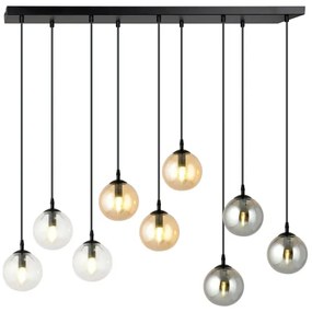 Luster na lanku COSMO 9xE14/10W/230V čierna/šedá/béžová/číra
