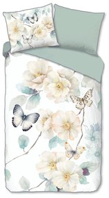 Biele/zelené obliečky na jednolôžko/predĺžené z bavlneného saténu 140x220 cm Adiwanya – Descanso