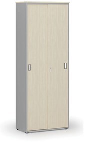 Kancelárska skriňa so zasúvacími dverami, 2128 x 800 x 420 mm, sivá