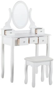 Toaletný stolík s 5 zásuvkami a oválnym zrkadlom biely GALAXIE Beliani