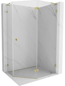 Mexen Lunar, L pravý výklopný päťuholníkový sprchový kút 90 x 80 cm, 8mm číre sklo, zlatý profil, 831L-090P-080L-50-00-P