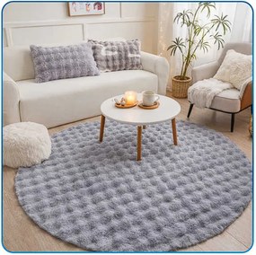 Okrúhly Bublinový koberec Rabbit Buble 120 cm strieborný plyšový