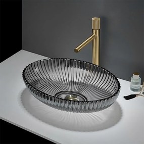BPS-koupelny Sklenené umývadlo na dosku HYD-BRT3-BL-PL-510 51x35 cm, platina lesk
