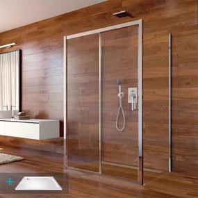Mereo, Mereo Sprchový set: LIMA, obdĺžnik, 100x120x100x190 cm, chróm ALU, sklo Číre vr. vaničky liaty mramor, MER-CK85543KM