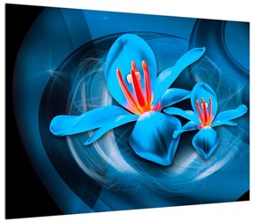 Moderný modrý obraz kvetov (70x50 cm)