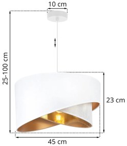 Závesné svietidlo Asti Duo, 1x PVC/biele textilné tienidlo, (fi 45cm), g, w