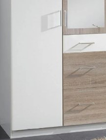 Šatníková skriňa so zrkadlom Click, 135 cm, biela/dub sonoma