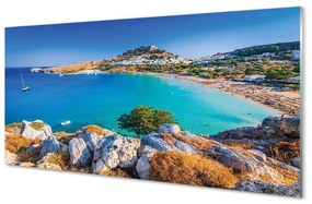 Sklenený obraz Grécko pobrežie beach panorama 100x50 cm