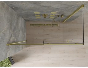 Mexen Omega, sprchovací kút s posuvnými dverami 140 (dvere) x 70 (stena) cm, 8mm sklo, zlatý profil-číre sklo, 825-140-070-50-00