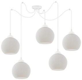 Závesné svietidlo Riffle Round Spider, 5x biele sklenené tienidlo, w